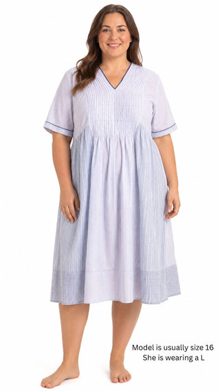 Primrose Short Sleeve Cotton Nightie - Blue