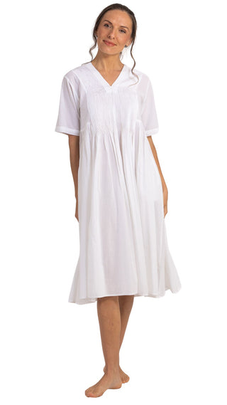 Primrose Short Sleeve Cotton Nightie - White