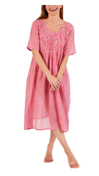 Red Gingham Cotton Short Sleeved Nightie