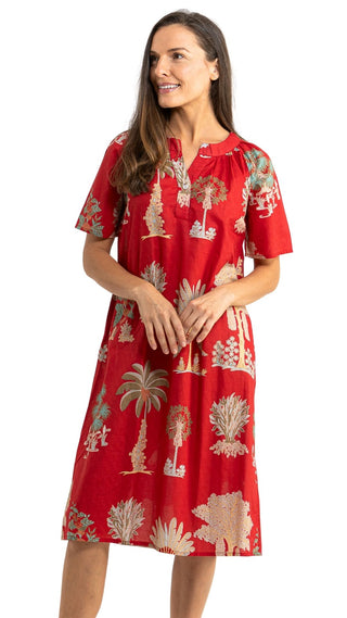 Bangalow Palm Short Sleeve Nightie - Red