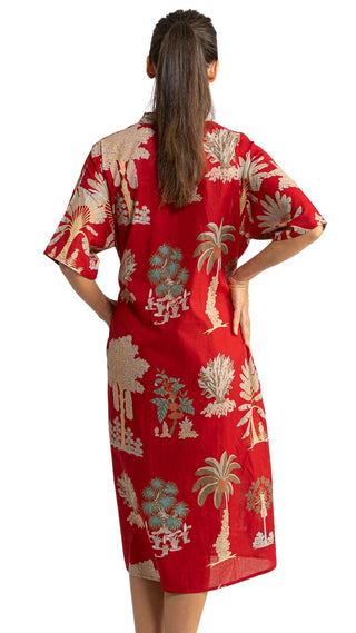 Bangalow Palm Short Sleeve Dressing Gown - Red