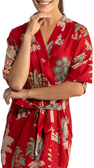 Bangalow Palm Short Sleeve Dressing Gown - Red