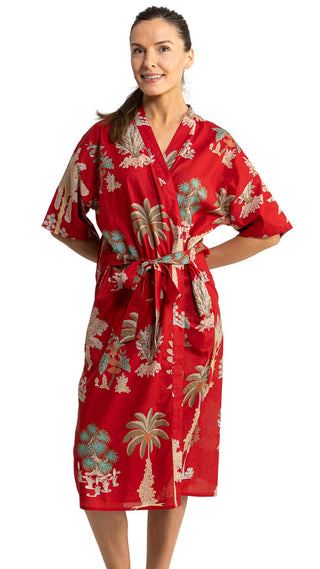 Bangalow Palm Short Sleeve Dressing Gown - Red