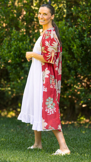 Bangalow Palm Short Sleeve Dressing Gown - Red