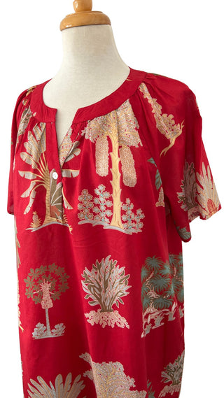 Bangalow Palm Short Sleeve Nightie - Red