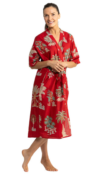 Bangalow Palm Short Sleeve Dressing Gown - Red