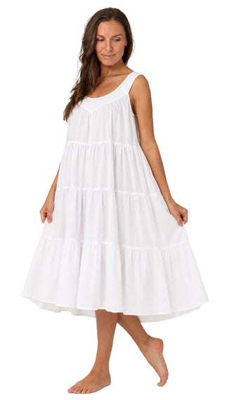 Sofia White Tiered Cotton Nightie