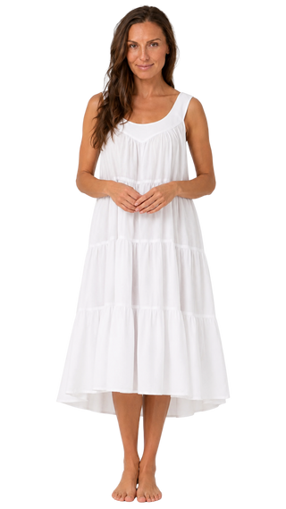 Sofia White Tiered Cotton Nightie