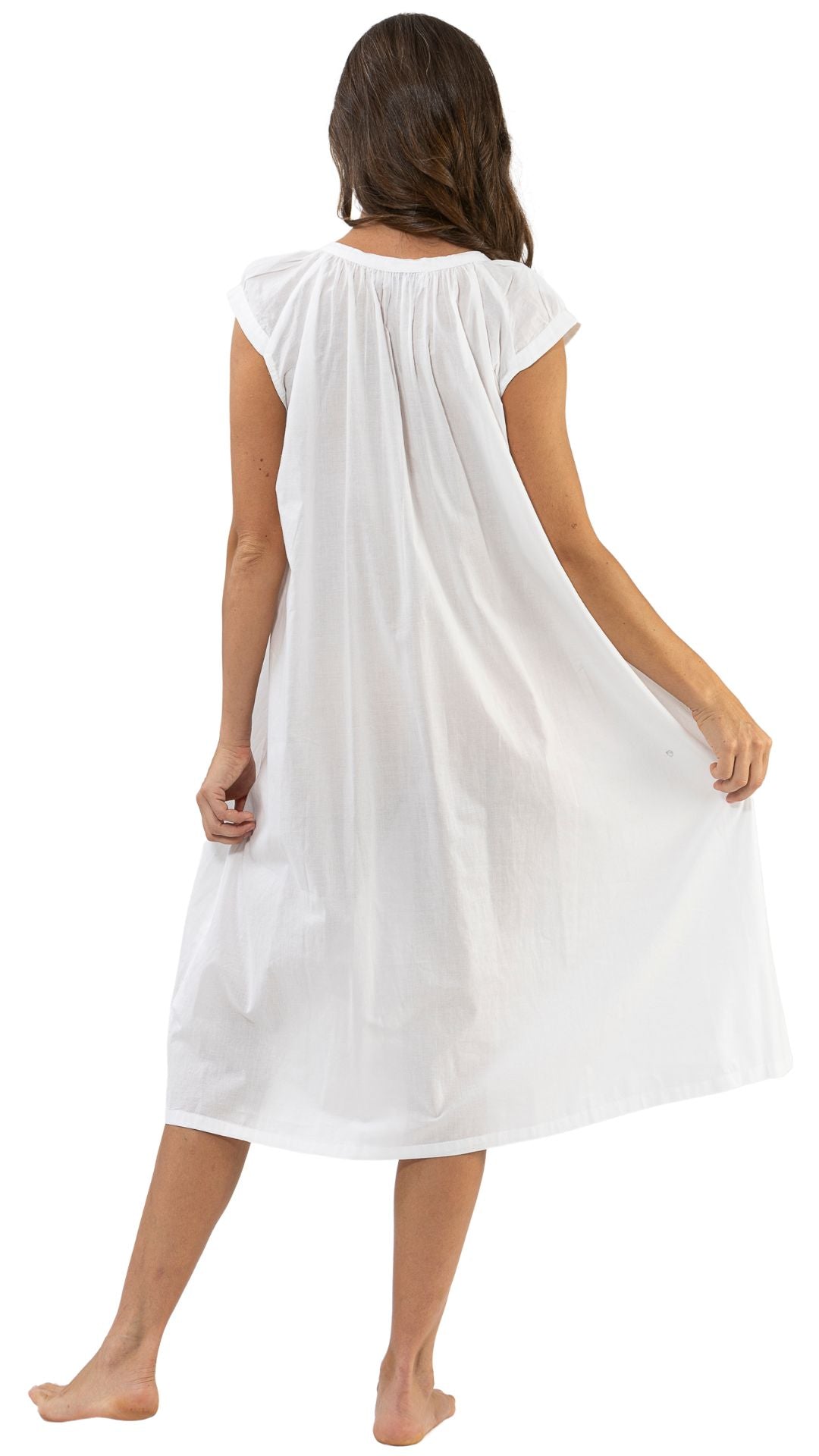 White cotton sleeveless nightie on model - plus sizes 