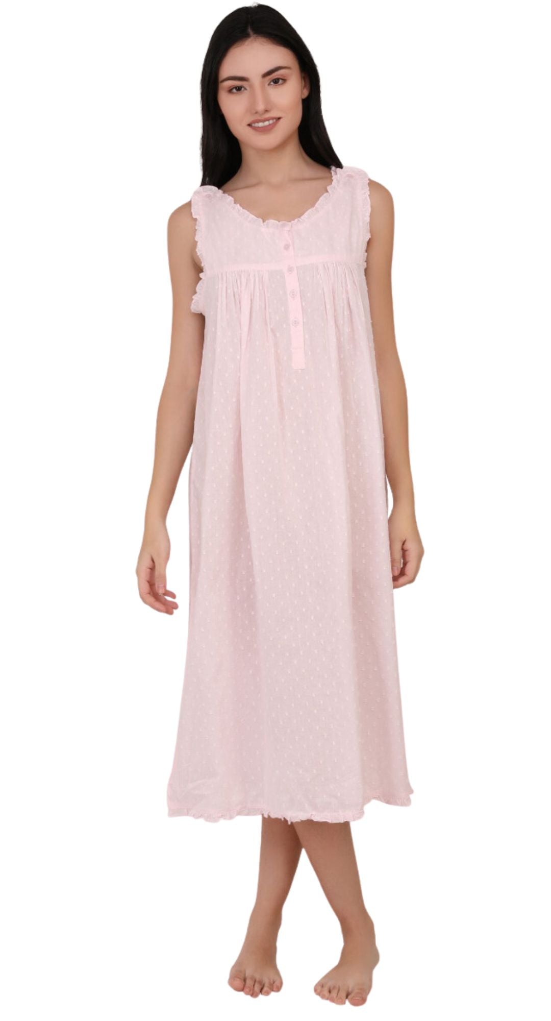 Mimi Pink Cotton Button Shoulder Nightie