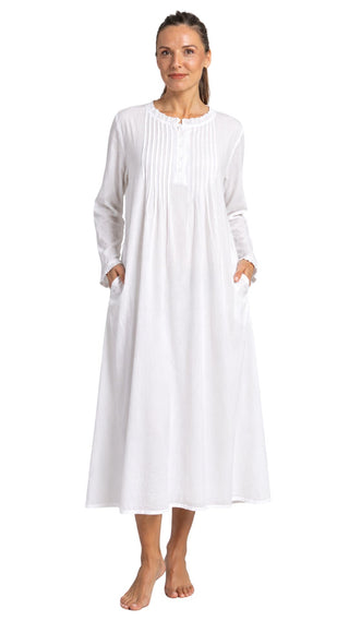 Victoria Long Cotton Nightie - White