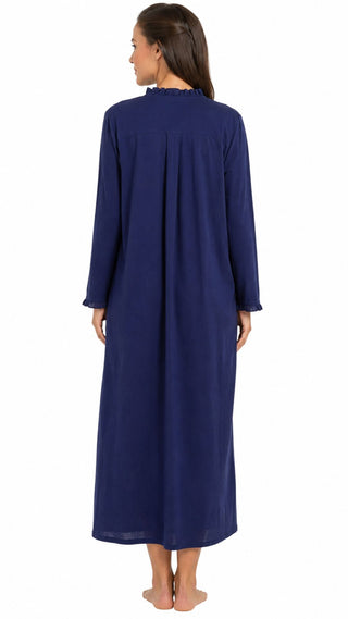 Victoria Long Cotton Nightie - Navy