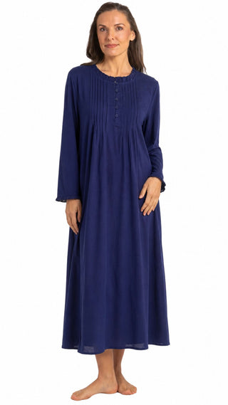 Victoria Long Cotton Nightie - Navy