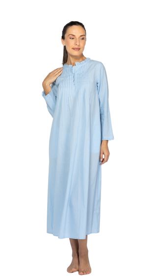Victoria Long Sleeve Cotton Nightie - Blue