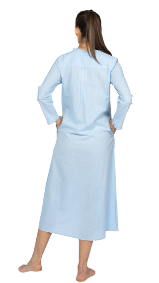 Victoria Long Sleeve Cotton Nightie - Blue