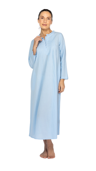 Victoria Long Sleeve Cotton Nightie - Blue