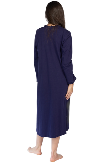 Penelope Stretch-Knit Long Sleeve Cotton Nightie - Navy