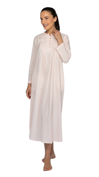 Victoria Long Sleeve Cotton Nightie - Pink