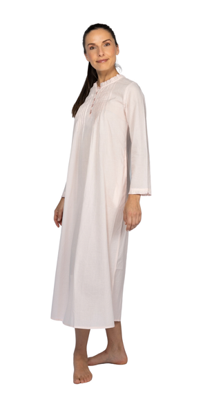 Victoria Long Sleeve Cotton Nightie - Pink