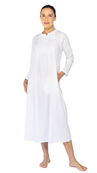 Victoria Long Sleeve Cotton Nightie - White