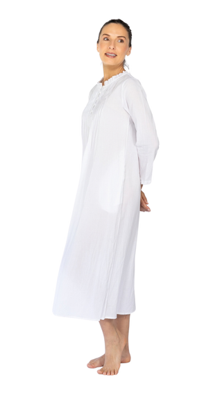 Victoria Long Sleeve Cotton Nightie - White