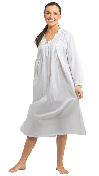 Whisper Long Sleeve White Cotton Nightgown