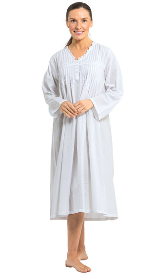 Whisper Long Sleeve White Cotton Nightgown