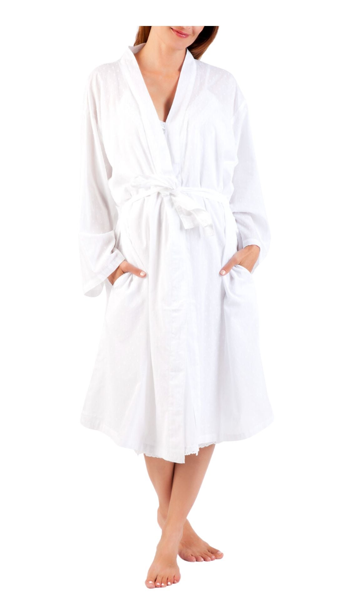 Elsa White Cotton Dressing Gown