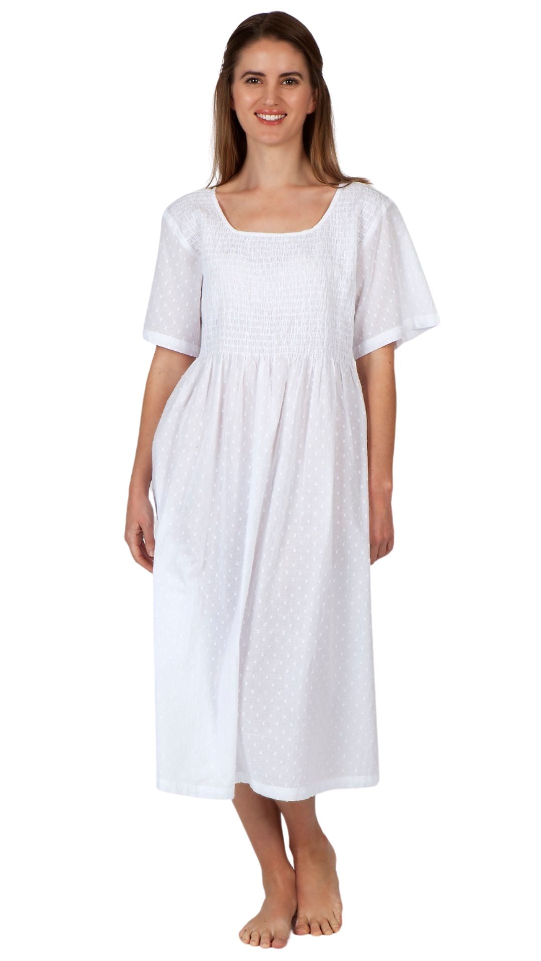 short sleeve nightie in white cotton on model plus size Australia 