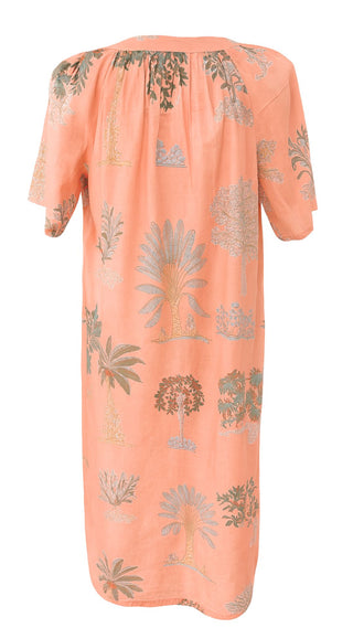 Bangalow Palm Short Sleeve Nightie - Coral Pink