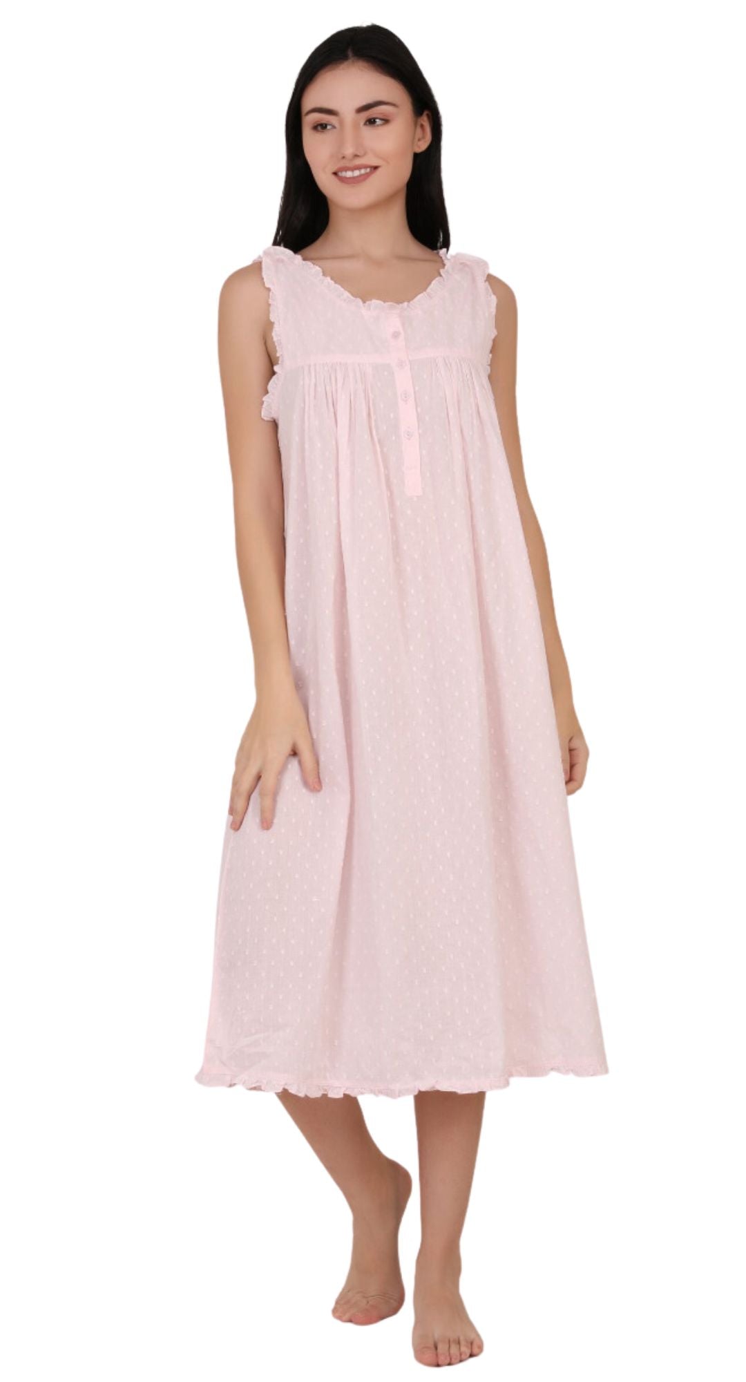 Mimi Pink Cotton Nightie with Button Shoulder