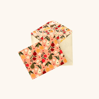 Floral patterned card and envelope on a white background