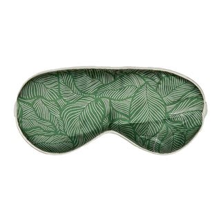 A green leaf patterned sleeping eye mask with a soft elastic band.