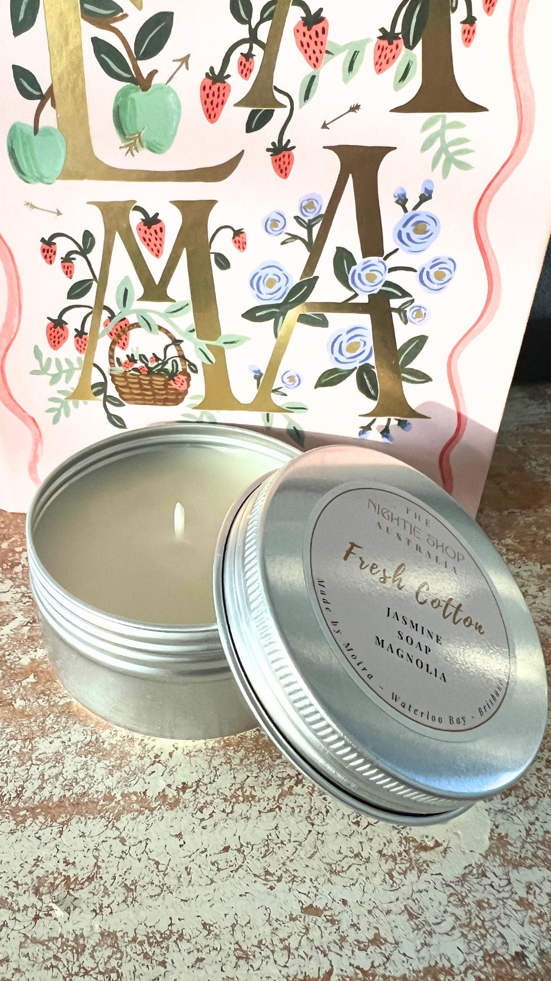 Add on gift of Fresh linen scented candle in  a travel size tin